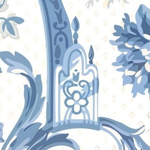 Floral Historical Victorian Blue and White Jumbo 24 X 27