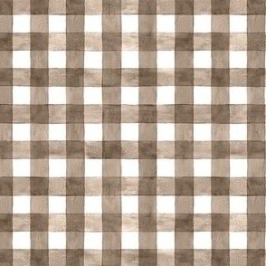 Walnut Brown Watercolor Gingham - Ditsy Scale - Sepia Checkers Buffalo Plaid