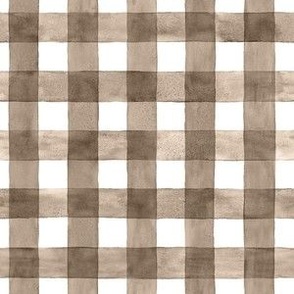 Walnut Brown Watercolor Gingham - Small Scale - Sepia Checkers Buffalo Plaid