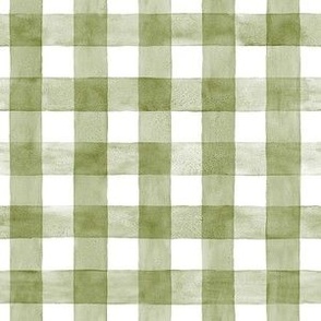 Sage Green Watercolor Gingham - Small Scale - Watercolor Olive Dusty Green Checkers Buffalo Plaid