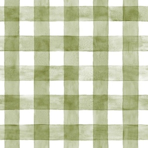 Sage Green Watercolor Gingham - Medium Scale - Watercolor Olive Dusty Green Checkers Buffalo Plaid