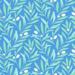  Olive branch pattern in blue and green