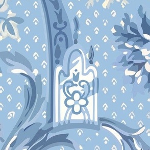Floral Historical Victorian Light Blue and White Jumbo 24 X 27