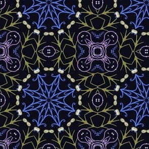 Starry and Floral Motifs on Dark Background