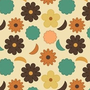 Groovy Summer Flowers on Cream // 4x4