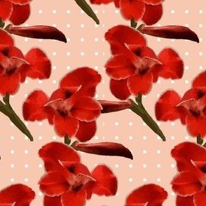 Red Flowers on White Dots 
