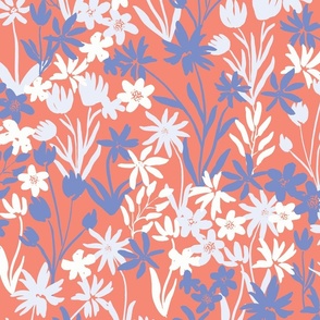 Daydream painterly florals - red, white, and blue - large scale