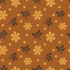 Sixties Retro Flowers in Brown - Light Brown Background // 4x4