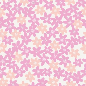 Painterly Florals - pink and white - Large scale