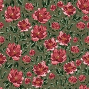 Small - Rouge Florals - Olive Green