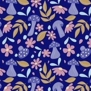 Cute Purple Mushroom and Flowers - Purple Background // 4x4