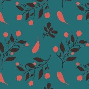 Raspberry Blush Flowers - Dark Teal // 4x4
