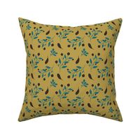 Brown Flowers, Teal Leaves // Throw Pillows Fabric // 4x4