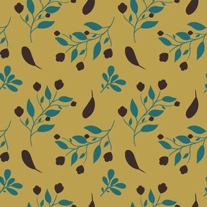 Brown Flowers, Teal Leaves // Throw Pillows Fabric // 4x4