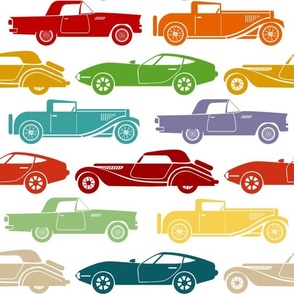 Large Scale Colorful Classic Cars on White