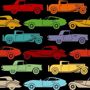 Large Scale Colorful Classic Cars on Black