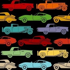 Medium Scale Colorful Classic Cars on Black