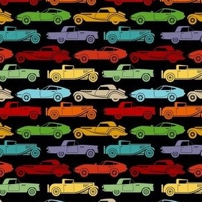 Small Scale Colorful Classic Cars on Black