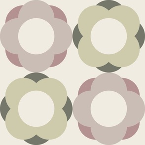 Simple Retro Gingham -ish Blooms | Creamy White, Dusty Rose, Limed Ash, Silver Rust, Thistle Green | Floral