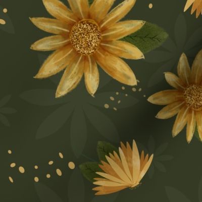 Habitat | Yellow Sunflowers on Dark Green | Small