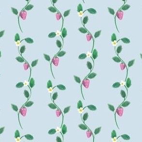 Strawberry Vines, light blue, berry fabric, vertical stripe, SMALL SIZE