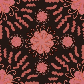 Peachy Floral Pattern on Black