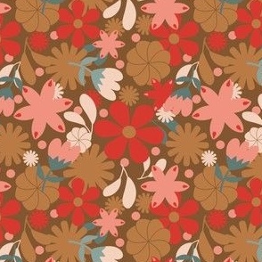 Sixties Retro in Coral - Light Brown Background // 4x4