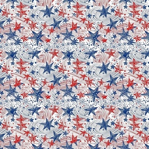 Patriotic stars and swirls in a doodle marker style