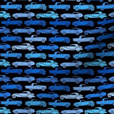 Small Scale Vintage Cars Blue on Black