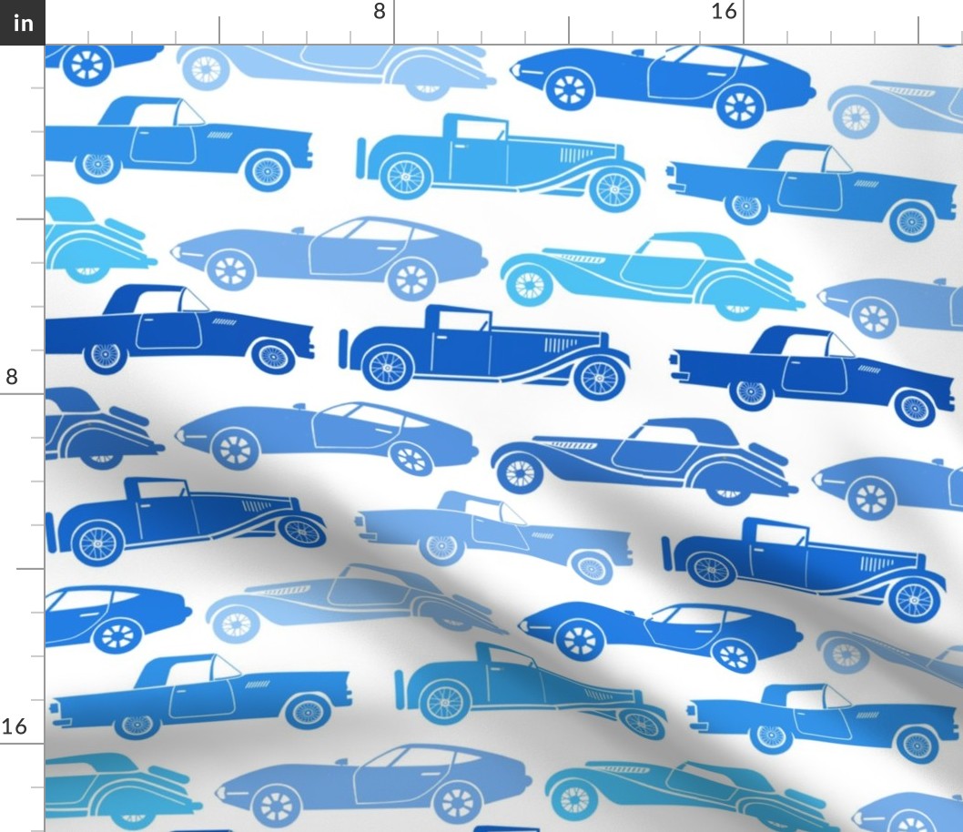 Large Scale Vintage Cars Blue on White