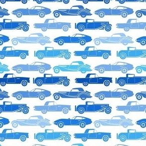 Small Scale Vintage Cars Blue on White