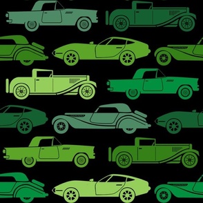 Large Scale Vintage Cars Green on Black