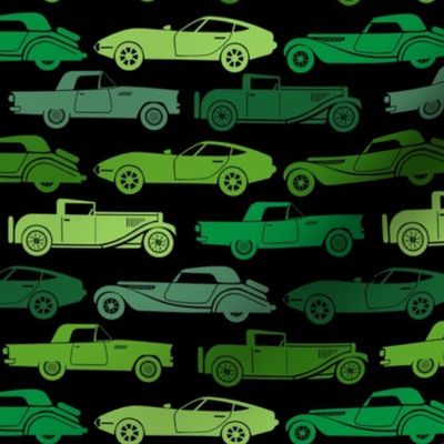 Medium Scale Vintage Cars Green on Black