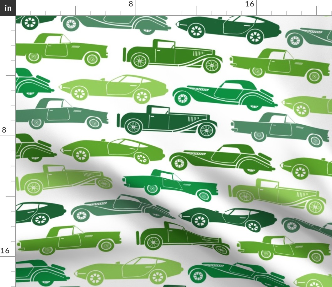 Large Scale Vintage Cars Green on White