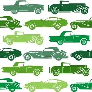 Medium Scale Vintage Cars Green on White