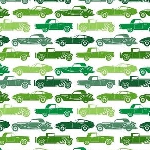 Small Scale Vintage Cars Green on White
