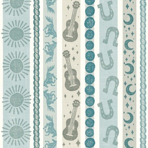 Western Party Stripe - 24" extra large - aqua blue and gray neutrals 