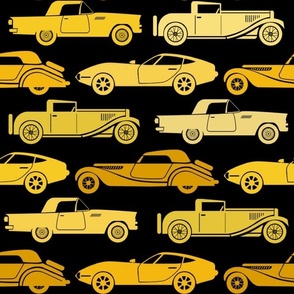 Large Scale Vintage Cars Yellow Gold on Black