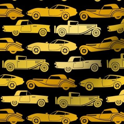 Medium Scale Vintage Cars Yellow Gold on Black