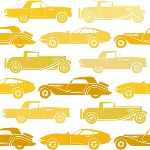 Large Scale Vintage Cars Yellow Gold on White