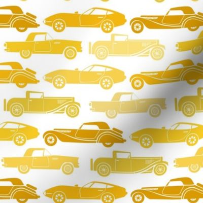 Medium Scale Vintage Cars Yellow Gold on White