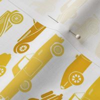 Medium Scale Vintage Cars Yellow Gold on White