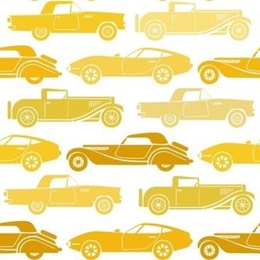 Medium Scale Vintage Cars Yellow Gold on White