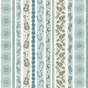 Western Party Stripe - 15" large - aqua blue and gray neutrals 