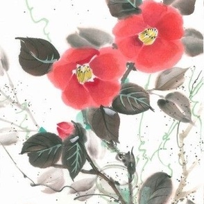 Delicate Camellia - Japanese Sumie painting