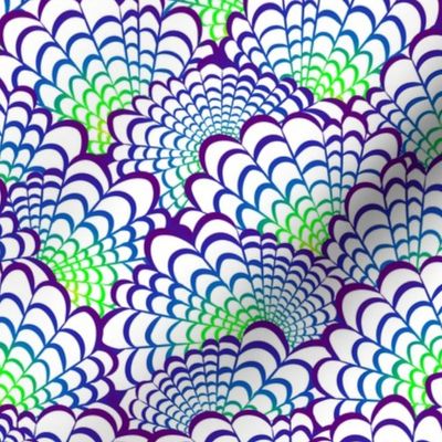 L Abstract Animal - Oceanic Rainbow Waves - Green Blue Purple Mermaid Tail (Scales) on White