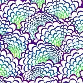 L Abstract Animal - Oceanic Rainbow Waves - Green Blue Purple Mermaid Tail (Scales) on White