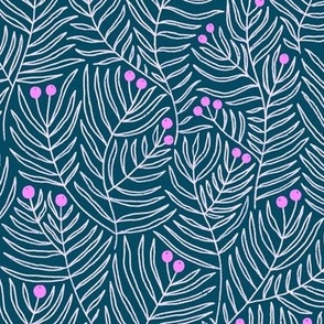 Berry Vines - Navy and Fuchsia 