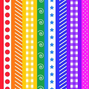 Pattern Clash - Rainbow Polka Dot Gingham Washi Stripes - extra large vertical