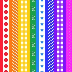 Pattern Clash - Rainbow Polka Dot Gingham Washi Stripes - small vertical